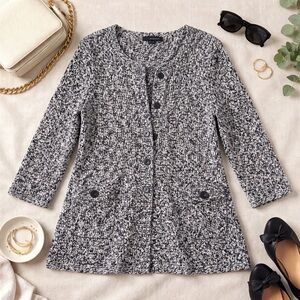 Classiques Entier Atelier Marled Knit Cardigan Coat Black White Size L